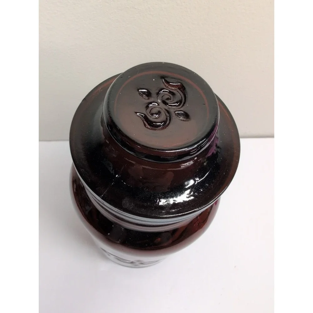 Vintage Borden Jar 1970's Fleur De Lis Apothecary With Lid Dark Amber